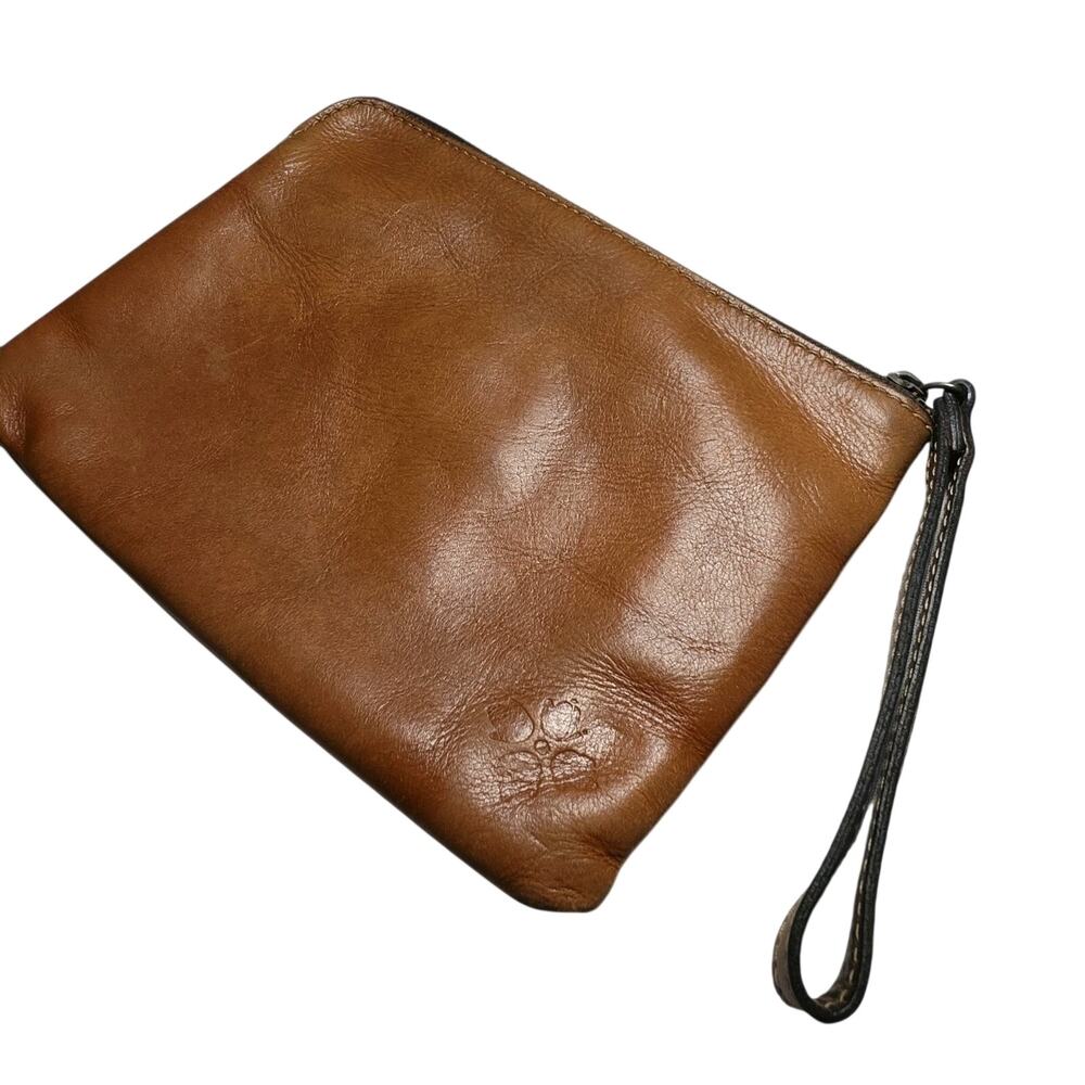 Patricia Nash Tan Cassini Clutch Wristlet 100% Leather Purse Solid Brown Zip